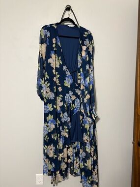 LC Lauren Conrad Navy Floral High-Low Wrap Dress